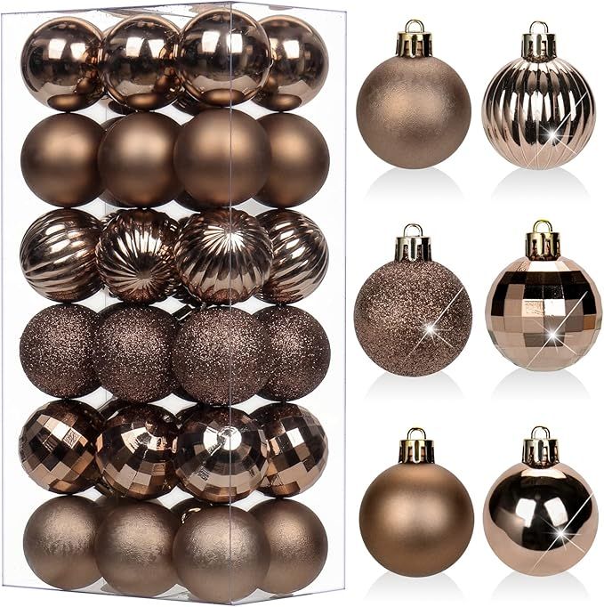 1.57" Christmas Ball Ornaments Brown 36 Pcs Mini Shatterproof Christmas Tree Decorations Xmas Tre... | Amazon (US)