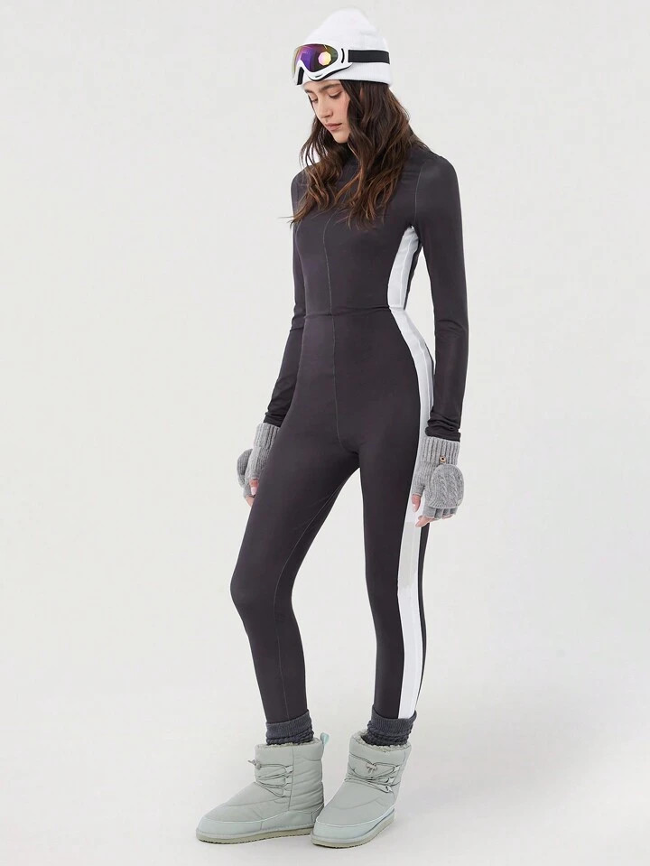 Easelle Zip Up Thumbholes Zipper Front White Unitard Jumpsuit | SHEIN