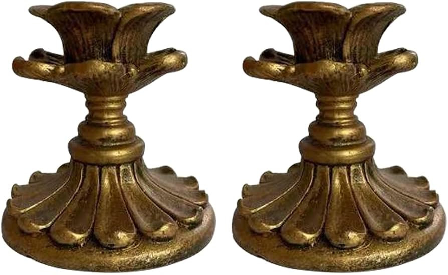 Vintage Pillar Candle Holders - Resin Antique Style Taper Candlestick Holders for Table Decor, 2 ... | Amazon (US)