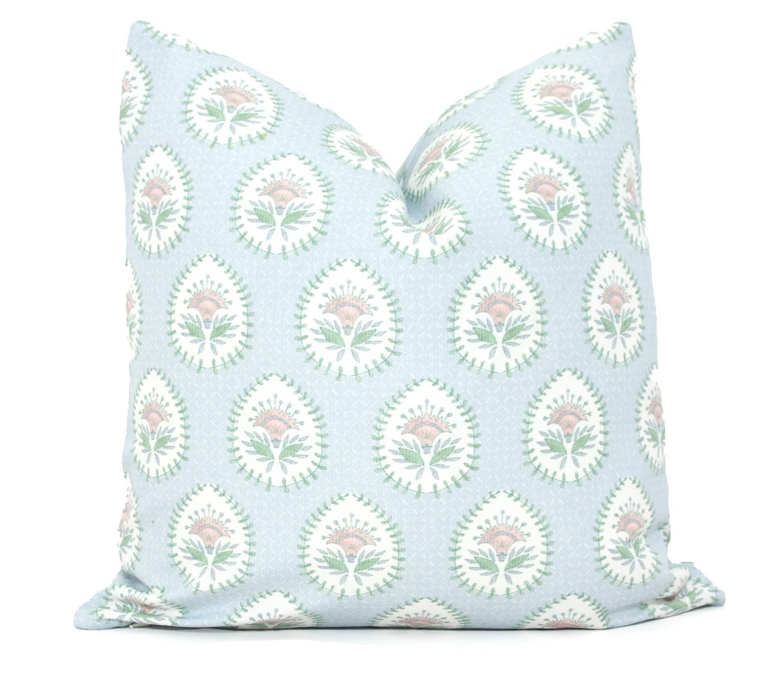 Daphne Decorative Pillow Cover With Floral Stripe Pattern in Blue, Pink, and Green - Etsy | Etsy (US)