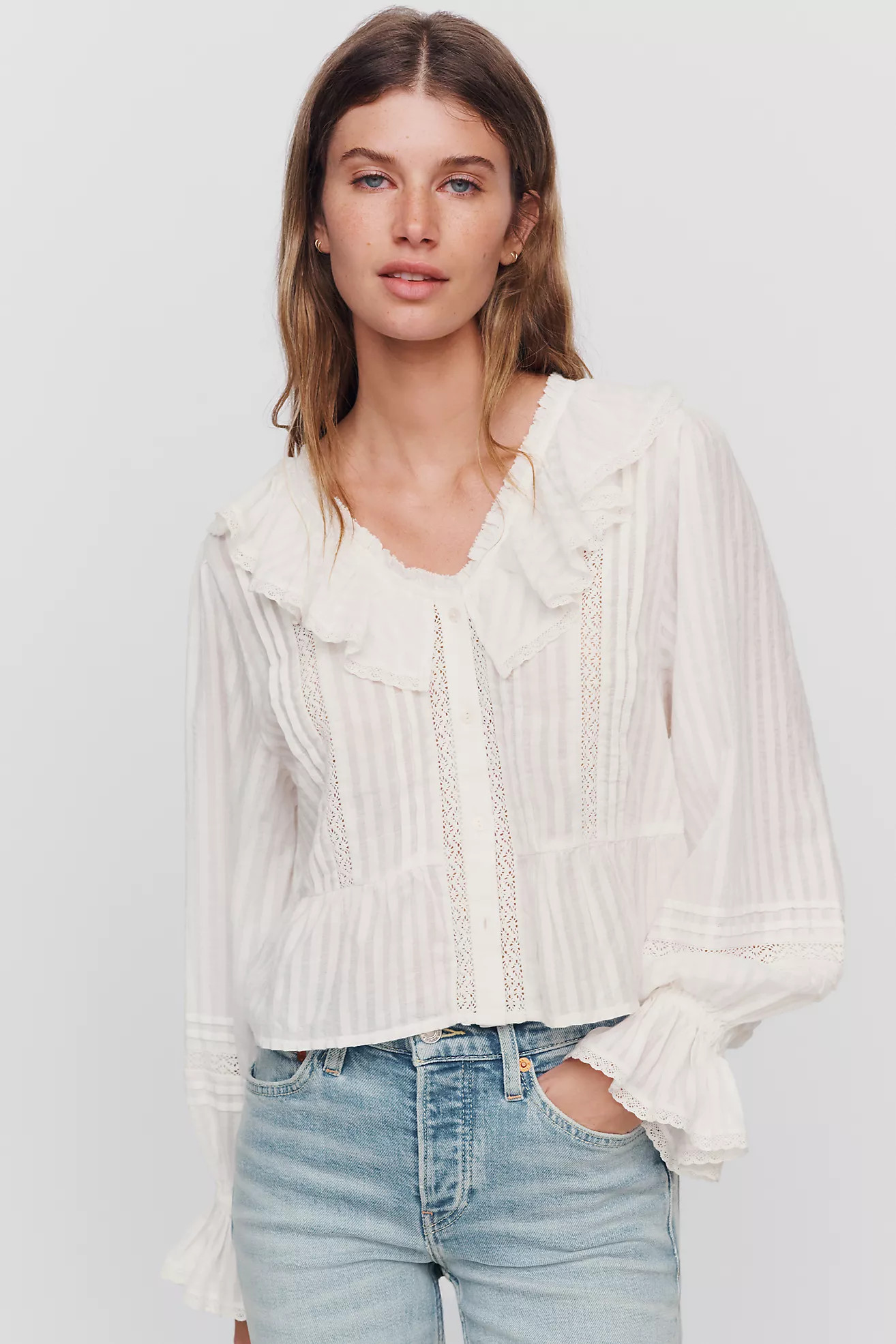 By Anthropologie 100% Cotton Ruffle Blouse | Anthropologie (US)