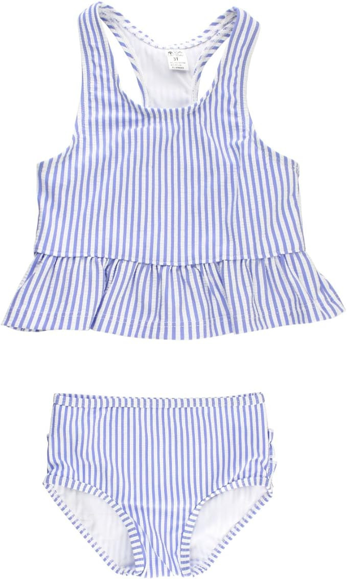 RuffleButts® Baby/Toddler Girls Cropped Peplum Tankini 2 Piece Swimsuit w/Ruffles | Amazon (US)