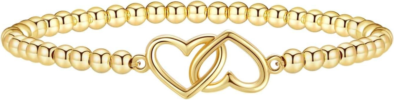 Lisitine Gold Bracelets for Women 14K Gold Beaded Bracelets Stackable Bracelets for Women Gold Ch... | Amazon (US)
