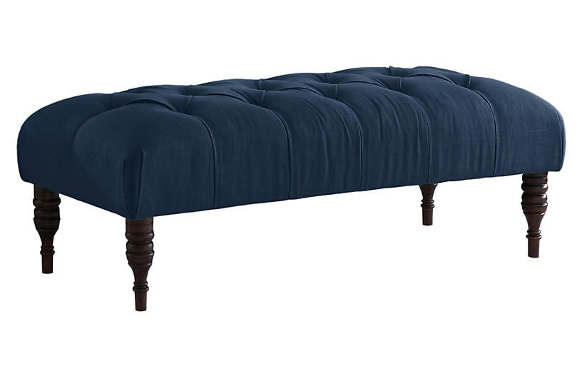 Stanton Tufted Bench, Navy Linen | One Kings Lane