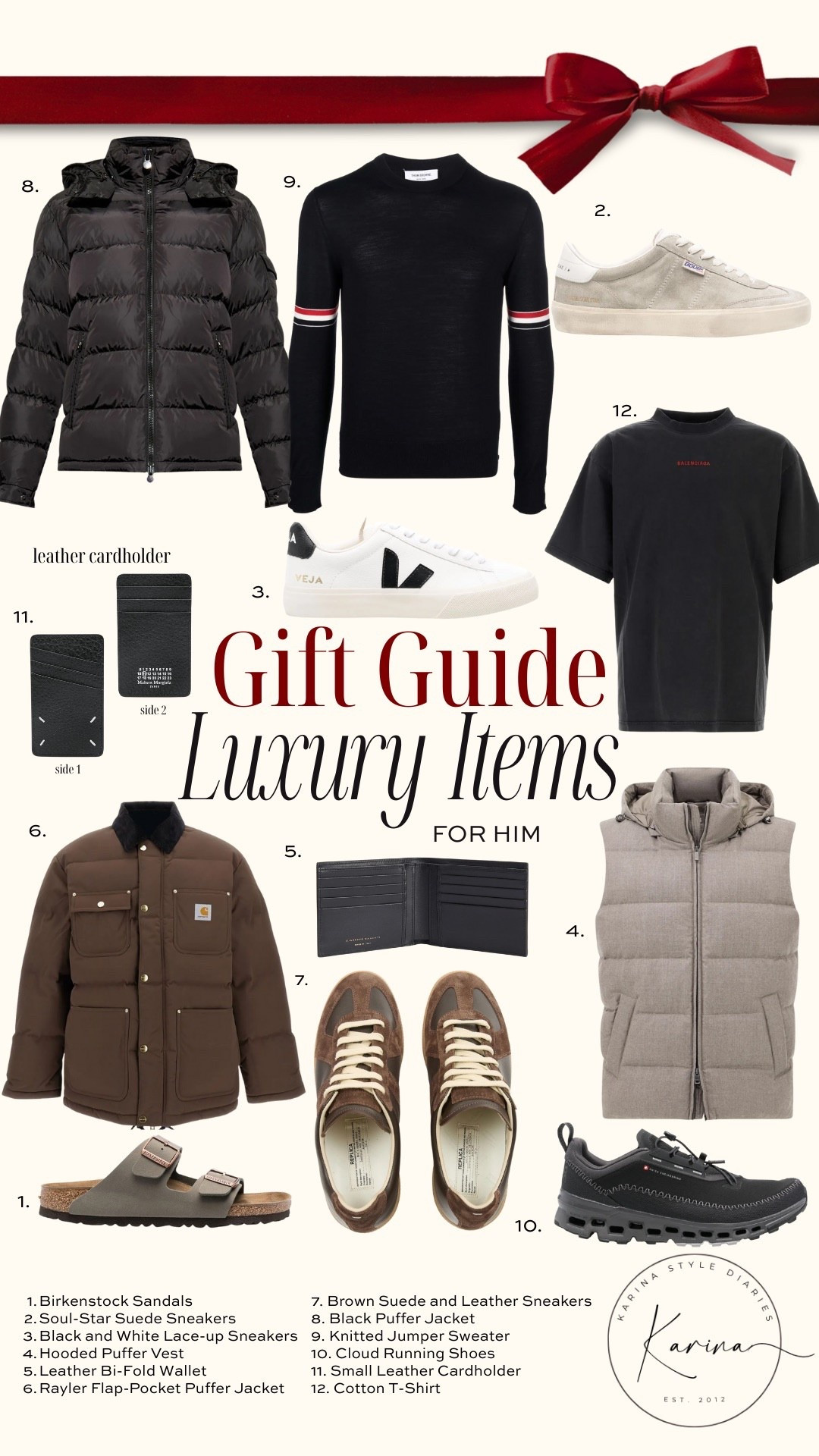Luxury items for him🎁 trendy sneakers basics and outerwear for your husband, brother, father, etc! 

Leather cardholder wallet, knitted long sleeve, puffer vest, black puffer coat, birkenstock
@farfetch #ad

#LTKGiftGuide #LTKHoliday #LTKMens