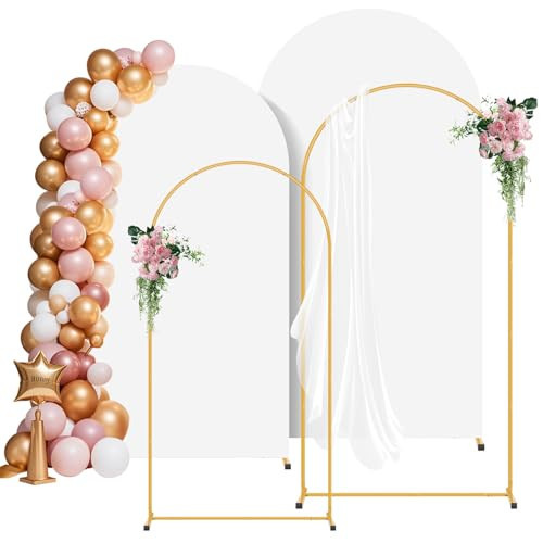 Arch Backdrop Stand and Cover Set of 2 (6FT/7.2FT), Metal Backdrop Stand Stand with White Cover, Gold Wedding Arch Stand for Party Background Decoration | Amazon (US)