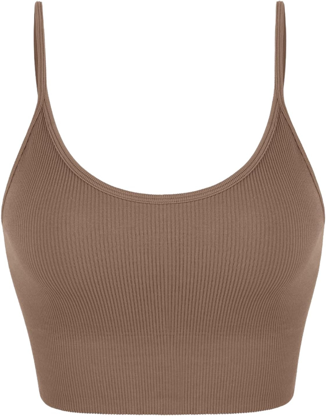 ODODOS 3-Pack Seamless Sports Bra for Women Ribbed Camisoles Wireless Yoga Bra Crop Tank Tops | Amazon (US)
