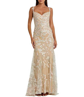 Sweetheart Neck Corset Bodice Floral Embroidered Sheath Gown | Dillard's