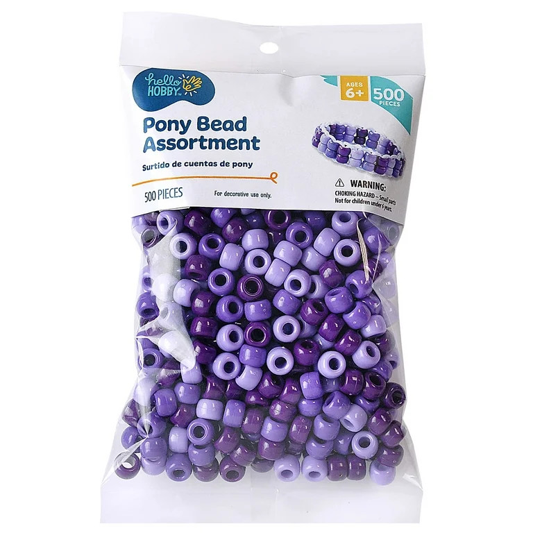 Hello Hobby Pony Bead Mix, Purple, 500 Pieces, Plastic Craft Beads for Jewelry Making and DIY Pro... | Walmart (US)