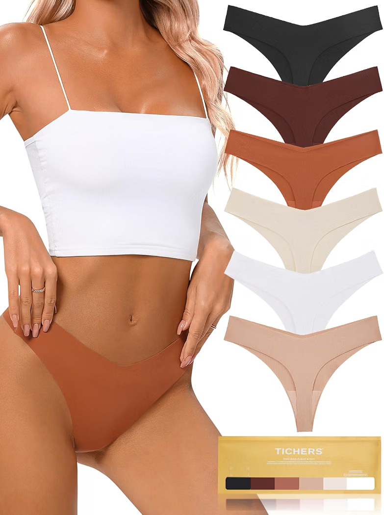Seamless Women Thongs No Show Underwear Sexy Workout Thong 6 Pack | Amazon (US)