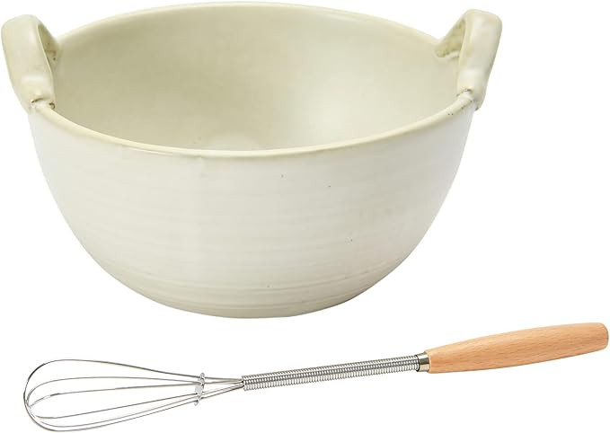Creative Co-Op Stoneware Batter Bowl Whisk Serveware, 6.75", Cream | Amazon (US)