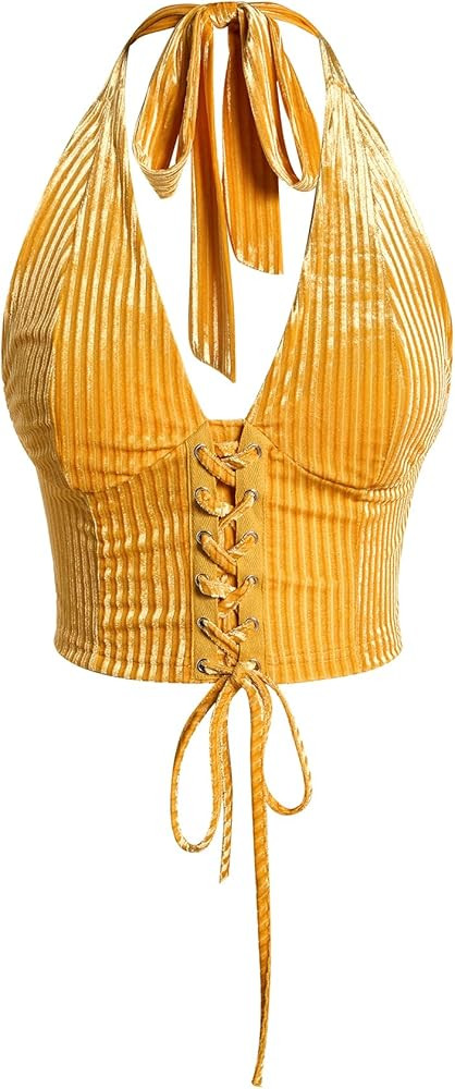 Verdusa Women's 2026 Going Out Halter Corset Tops Sleeveless Lace Up Open Back Crop Top | Amazon (US)