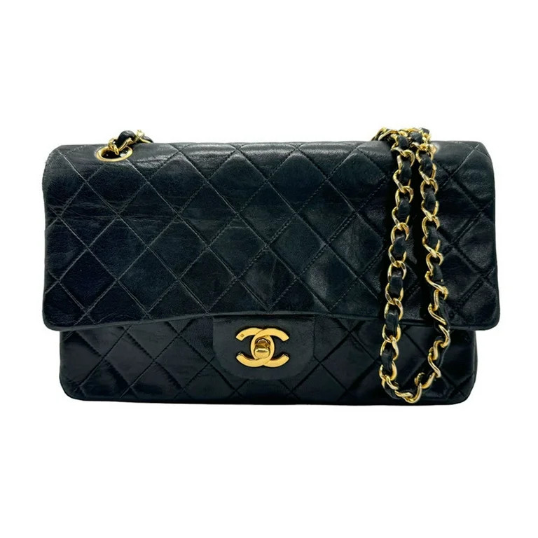 Pre-Owned CHANEL Shoulder Bag Matelasse Double Flap Leather Metal Black Gold Women's z1865 (Good) | Walmart (US)