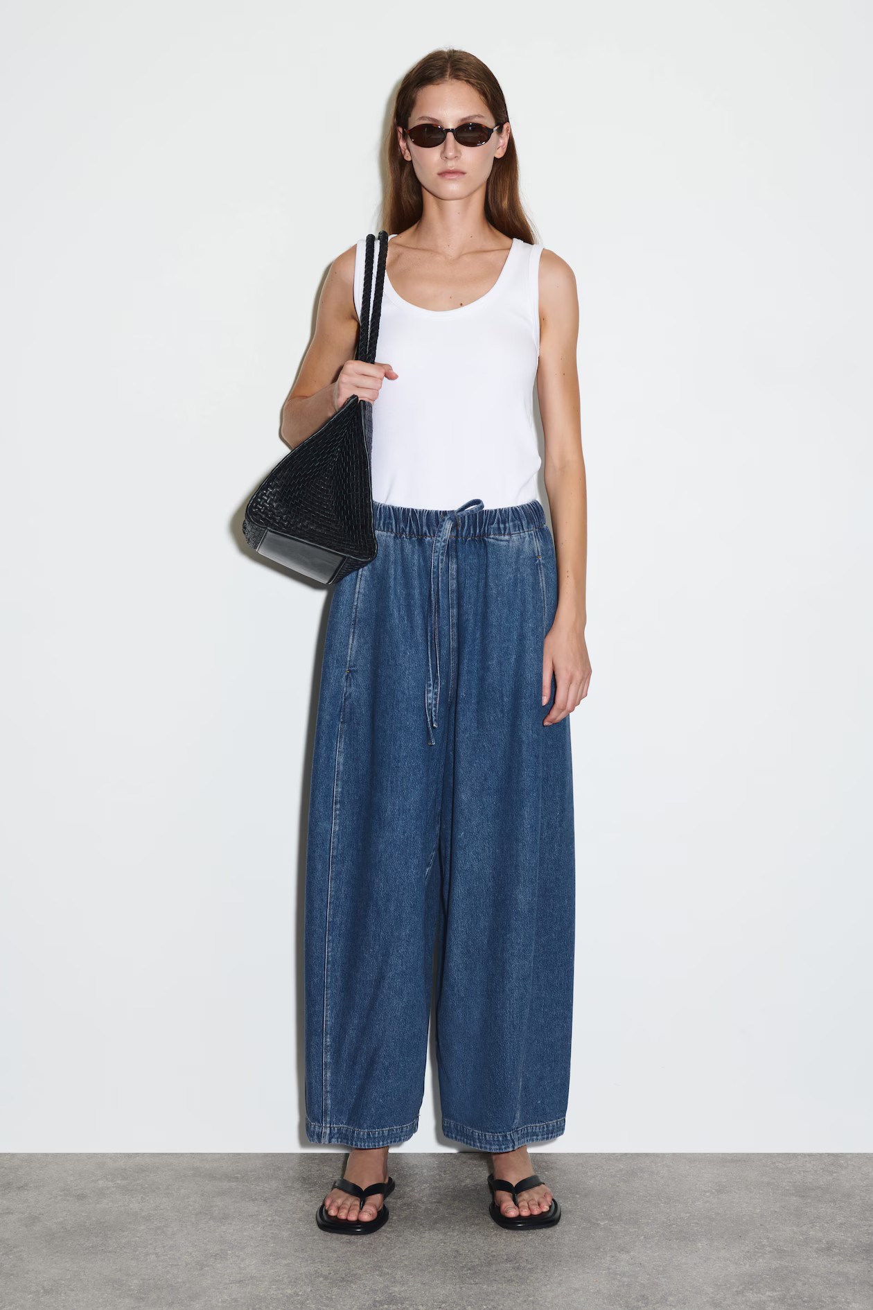 BARREL-LEG DENIM DRAWSTRING TROUSERS - BLUE | COS | COS UK