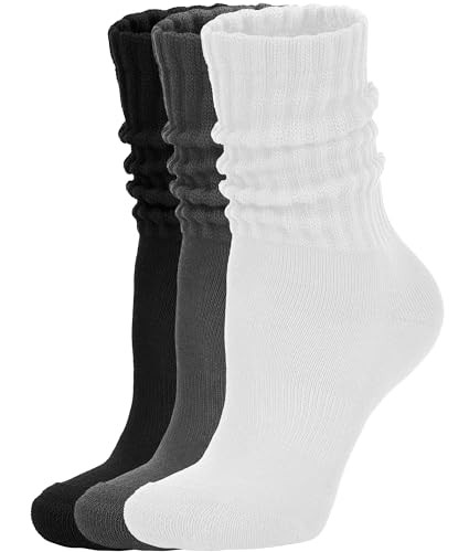 Women's Scrunch Crew Socks Retro 3-Pack Solid Cotton Boot Calf Socks Chunky Ribbed Cozy Slouchy S... | Amazon (US)