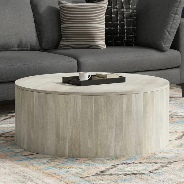 WYNDENHALL Hillmount SOLID MANGO WOOD 36 inch Wide Round Contemporary Drum Coffee Table & Fully A... | Bed Bath & Beyond