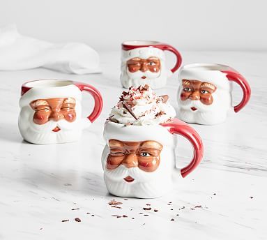 Santa Claus Shaped Handcrafted Ceramic Mugs | Pottery Barn (US)