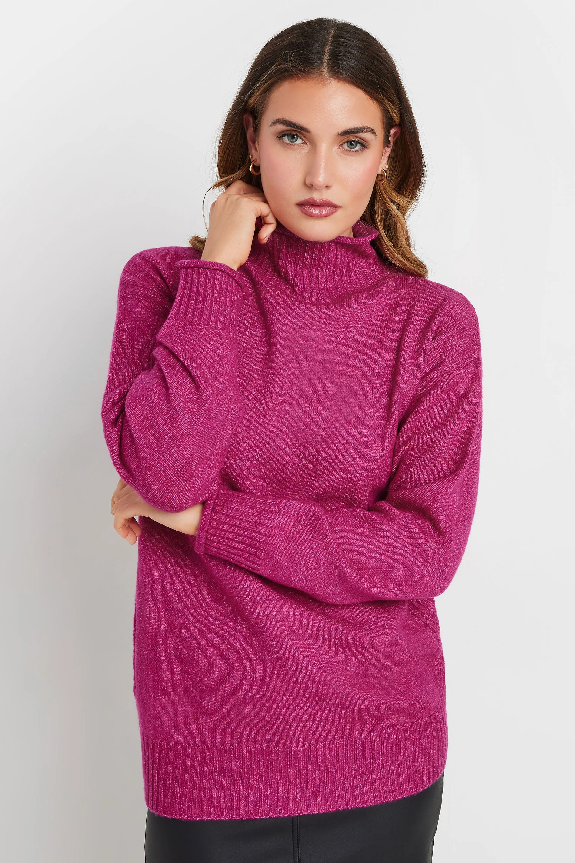 LTS Tall Hot Pink Knitted High Neck Jumper | Long Tall Sally