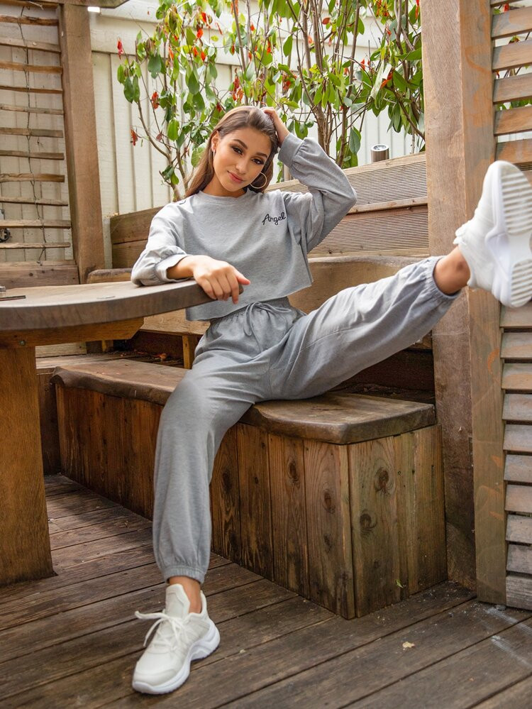 SHEIN Angel Graphic Pullover & Drawstring Joggers Set | SHEIN