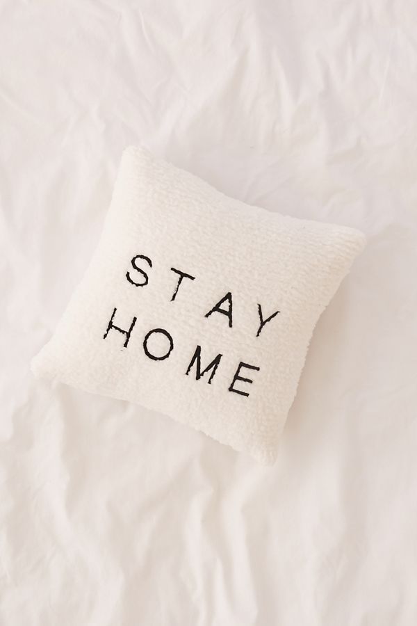 Stay Home Embroidered Amped Fleece Throw Pillow | Urban Outfitters (US and RoW)