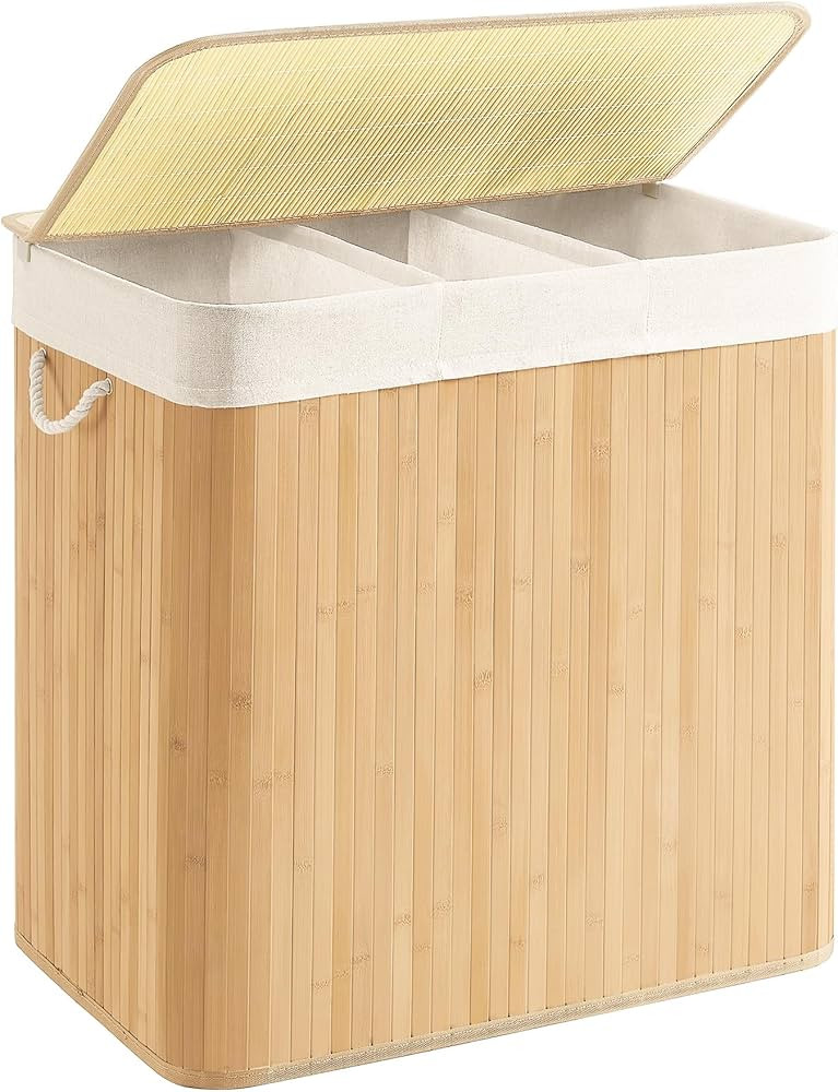 SONGMICS LCB091N01 Laundry Basket, 150 L Laundry Basket, 3 Compartments Sorting Compartments, Bam... | Amazon (FR)