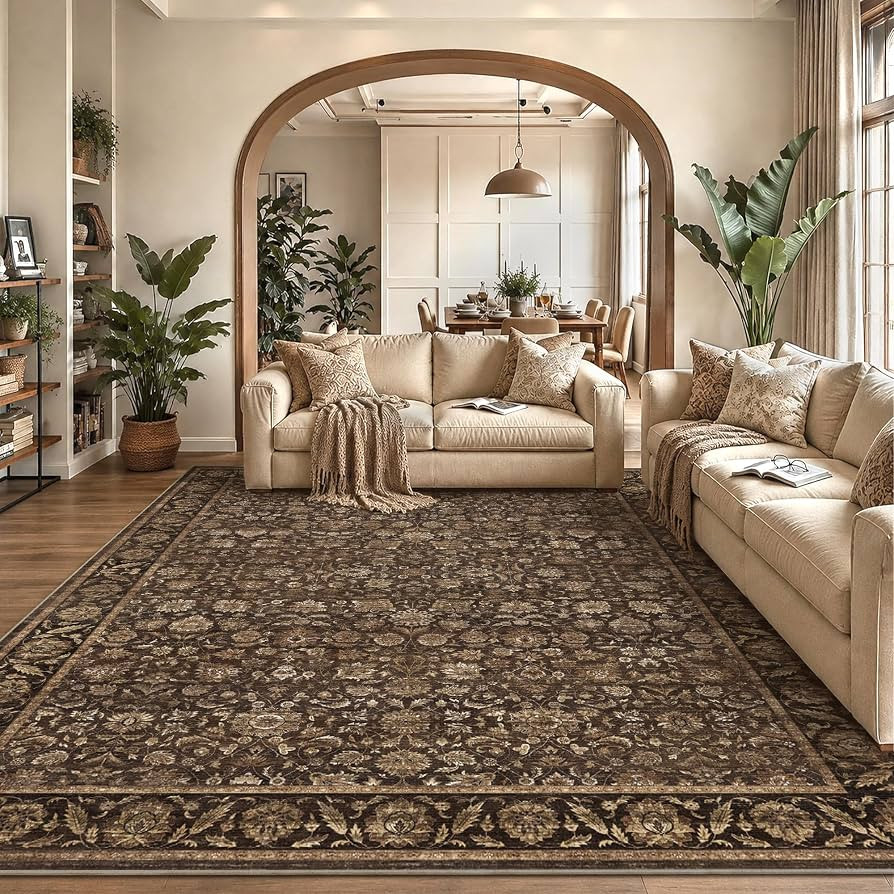 Washable 8x10 Living Room Non-Slip Area Rug Retro Brown Large Carpet | Amazon (US)