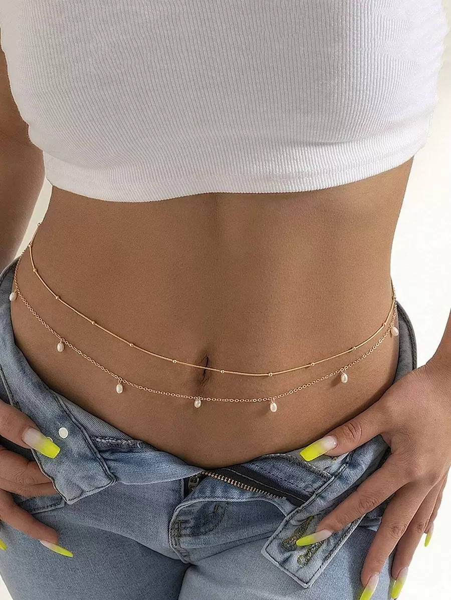 2pcs/set European and Americana Style Fashionable Layered Faux Pearl Body Chain With Tassel and B... | SHEIN