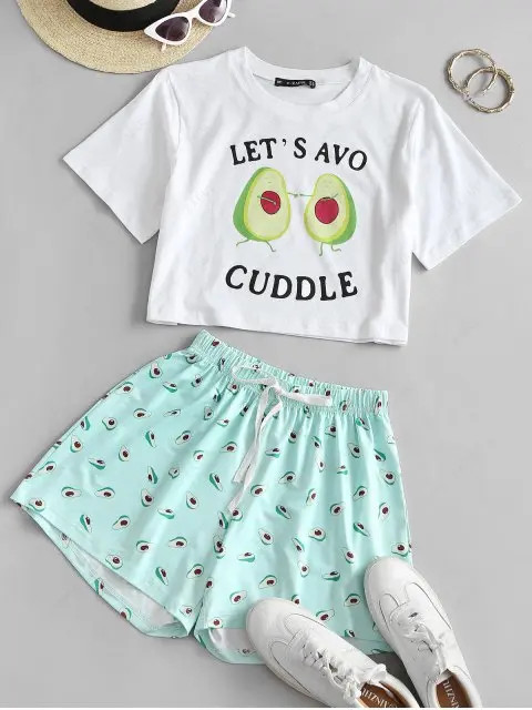 Bowknot Avocado Print Mix and Match Shorts Set | ZAFUL (Global)