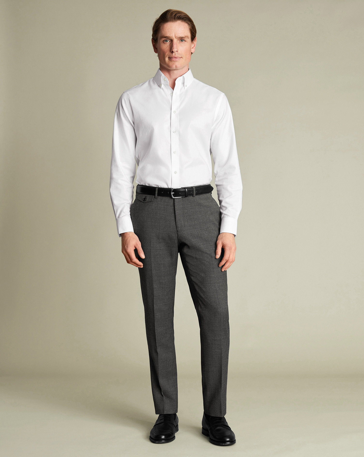 Wool Stretch Puppytooth Pants - Slate Gray | Charles Tyrwhitt