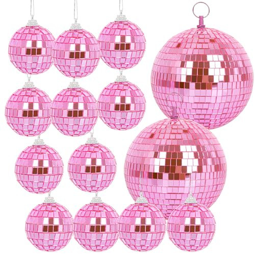 Mirror Balls, MUZTOP 14 Pack Disco Ball Ornaments Hanging Disco Mirror Ball for DJ Stage Club Wedding Holiday Home Party Decor, 6 Inch, 2 Inch (Pink) | Amazon (US)