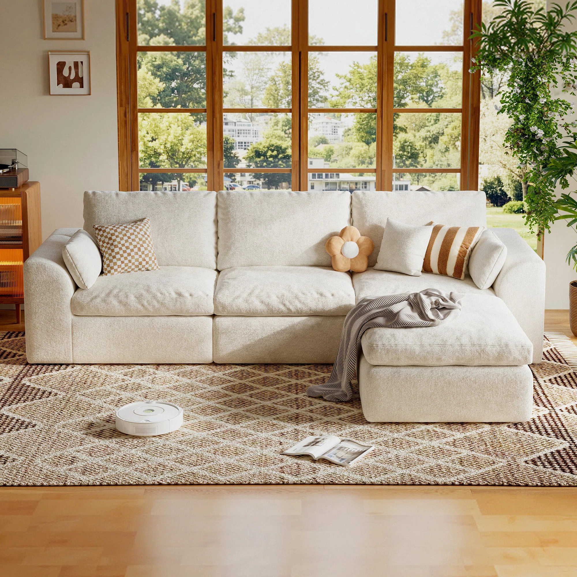 108.1''Modern Cloud Boneless Sectional Couch for Living Room,Deep Seat Cloud Sofa with Ottoman，... | Wayfair North America