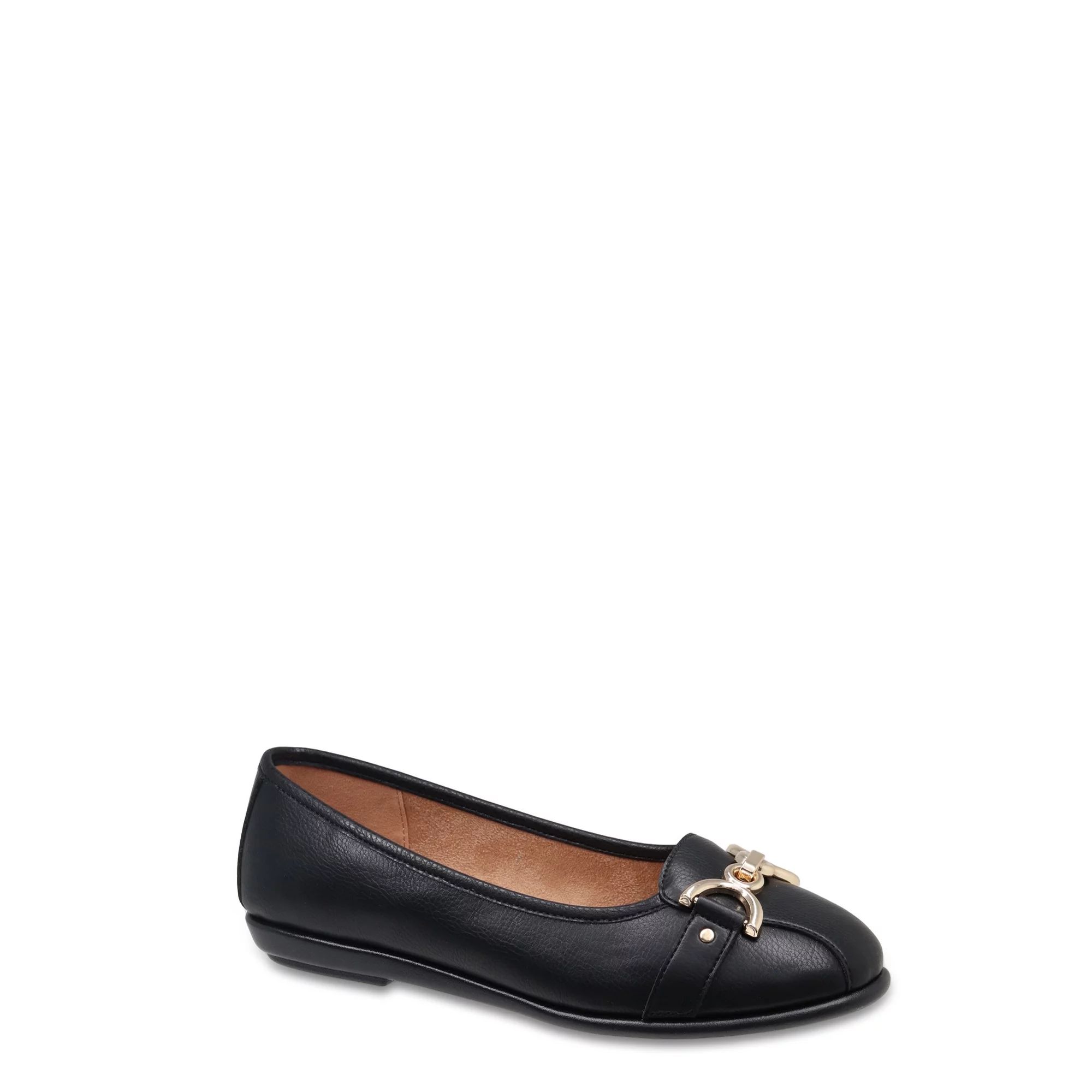 Aerosoles Comfortable Women's Ballet Shoes in Black Faux Leather - Wide Width Available - Walmart... | Walmart (US)
