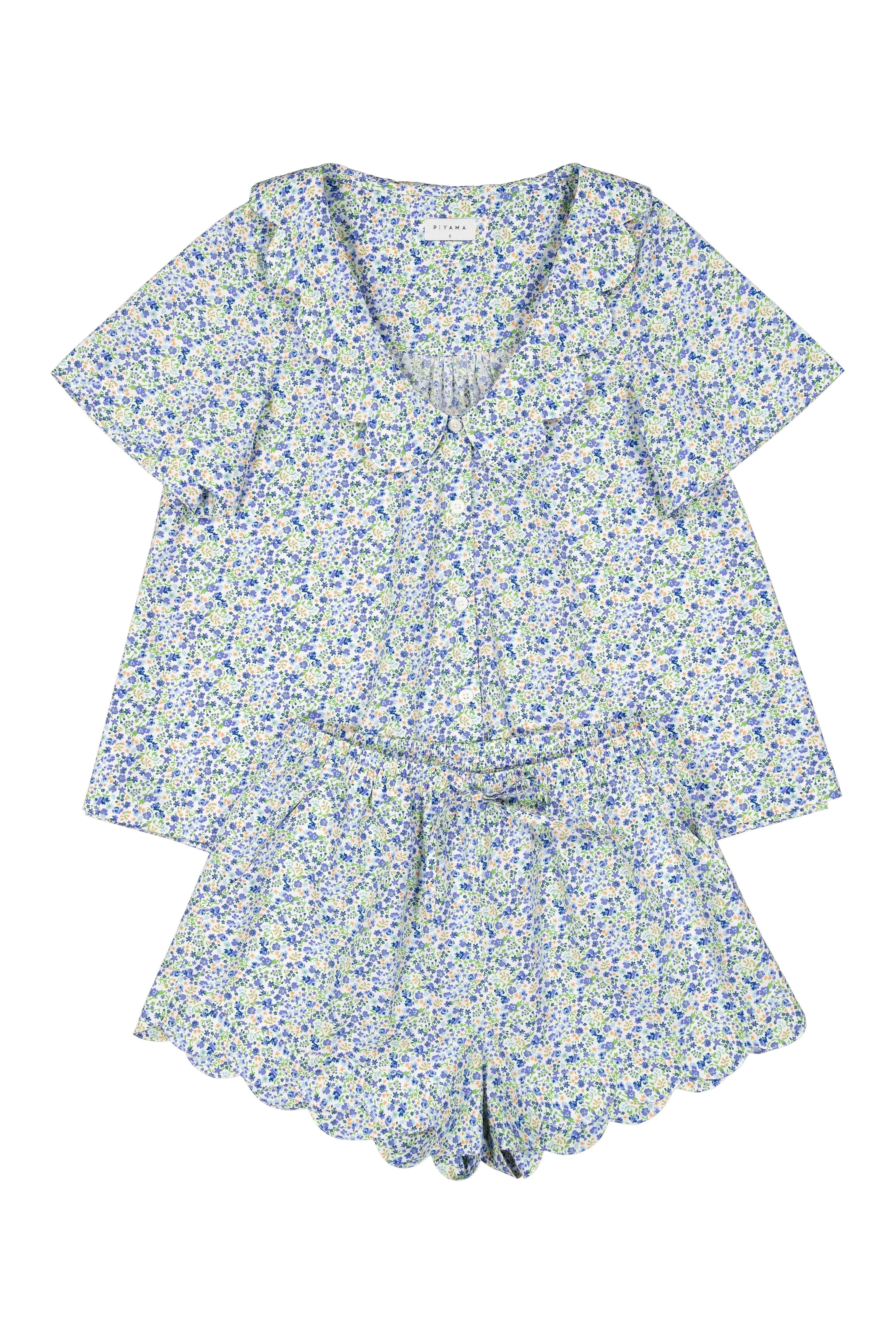 Penelope Sleep Set - Cotton - Floret Blue | Piyama US