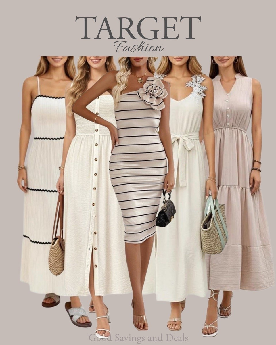 Beautiful dresses for summer. Neutral outfit ideas. Smock waist dress. Maxi dress with floral appliqué. Party attire.

#LTKootd #LTKSaleAlert #LTKWedding