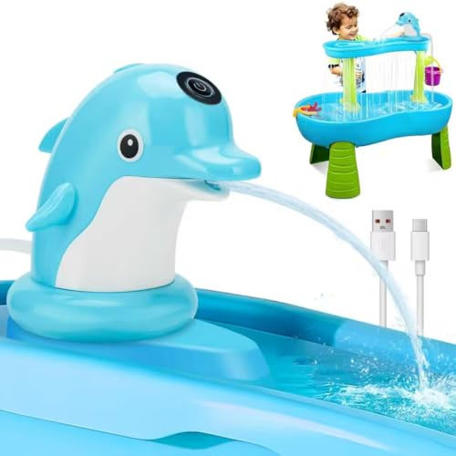 Dolphin Water Table Pump Toy for Kids - Battery Powered, 3-Hour Non-Stop Play - Summer Water Fountain Play Table with Dolphin Design (Blue) | Amazon (US)