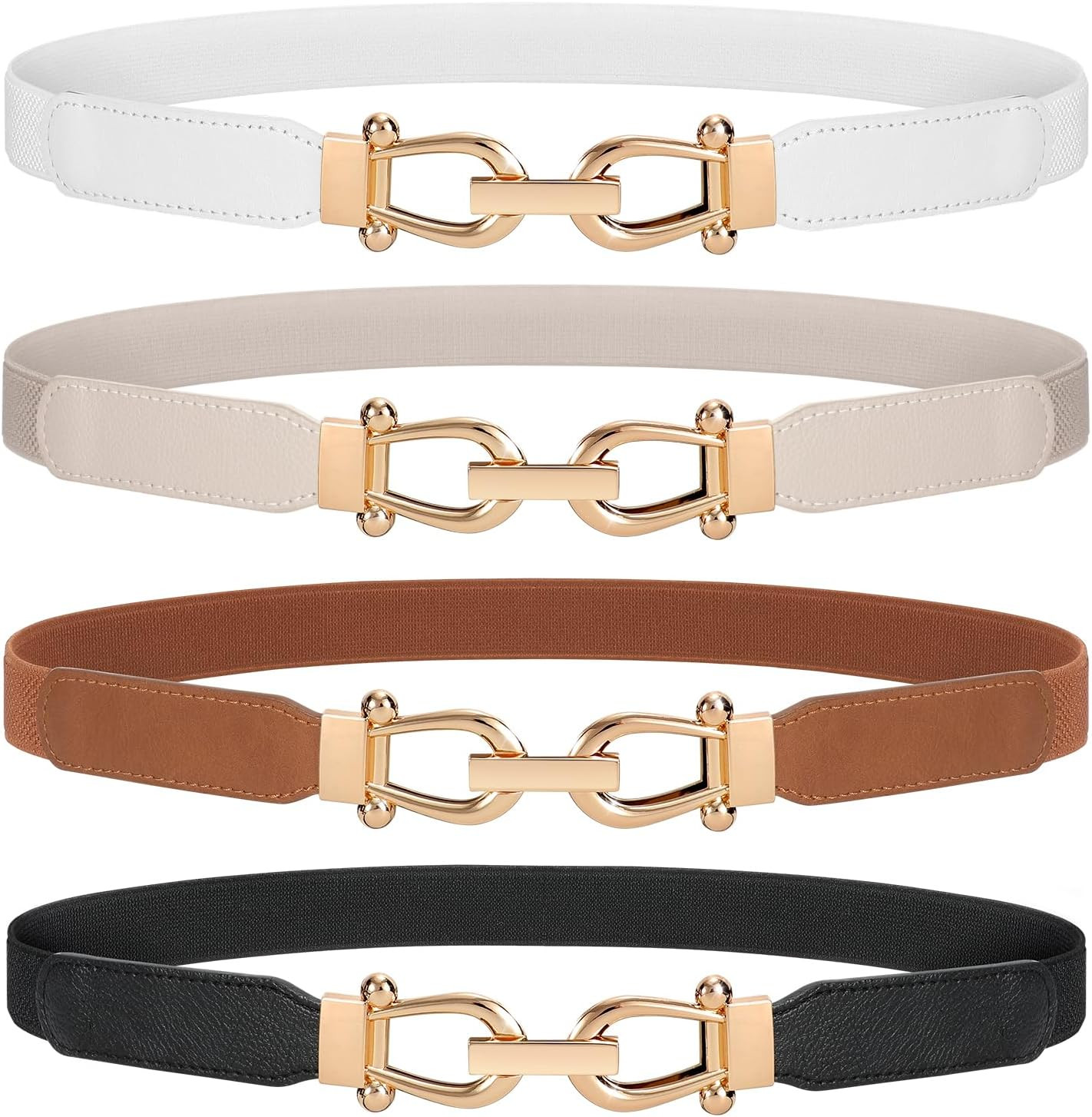 WERFORU Women Skinny Belt for Dresses Retro Stretch Waist Belt with Gold Buckle Set of 4 | Amazon (US)