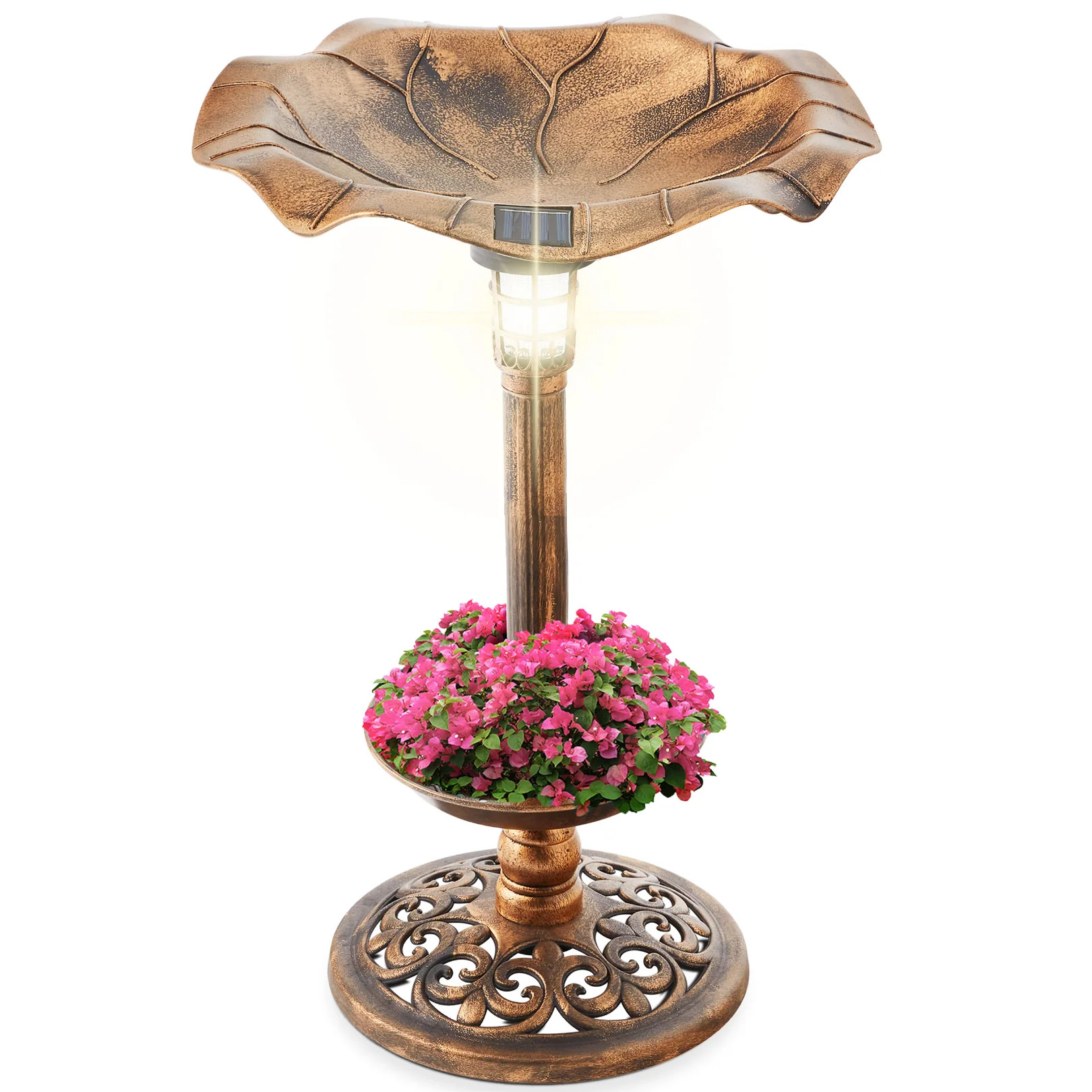 Solar Lighted Bird Bath w/ Planter | Best Choice Products 