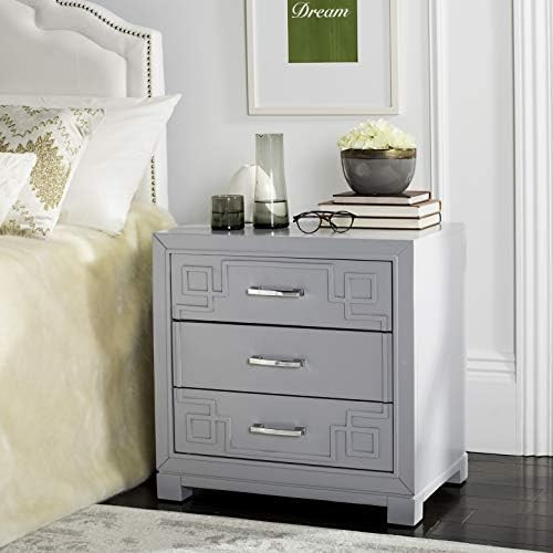 Safavieh Home Collection Raina Grey 3-Drawer Greek Key Nightstand | Amazon (US)