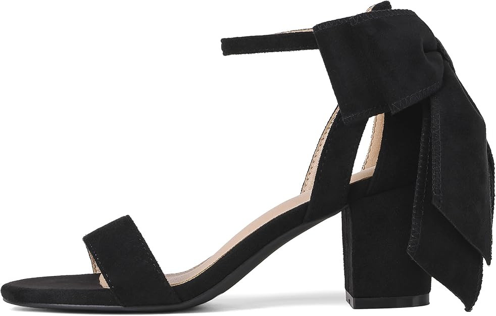 Women's Heeled Sandals Black Bow Round Open Toe Buckle Chunky Block Heel Comfortable Wedding Dres... | Amazon (US)