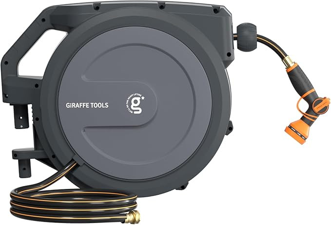 Giraffe Tools PRO Heavy Duty Retractable Garden Hose Reel - 78ft 1/2 Inch Auto Rewind with Any-Le... | Amazon (US)