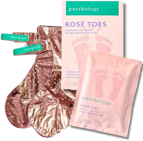 Patchology Rosé Toes Moisturizing Foot Mask – Shea Butter & Strawberry Scented Booties for Dry... | Amazon (US)
