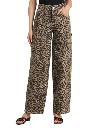 Kedera Womens Leopard Cargo Pants Straight Leg Cheetah Print Jeans Wide Leg Y2K Barrel Baggy Boyfriend Jeans with Pockets | Amazon (US)