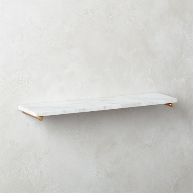 Small Brass and White Marble Shelf | CB2