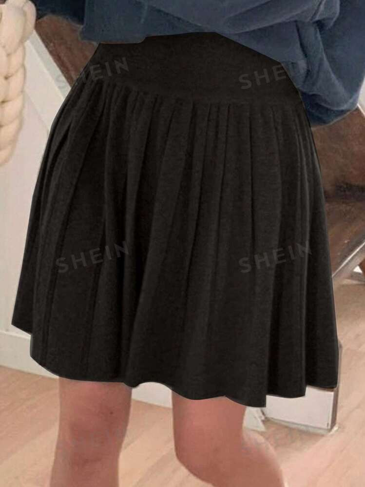 DAZY Women Black Pleated Short Knit Skirt, Autumn | SHEIN
