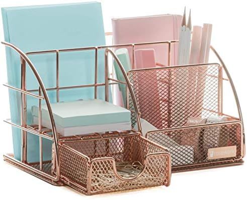 Rosework Rose Gold Desk Organizer | Drawer + Pen & Pencil Holder | 6 Compartments | Exclusive Ros... | Amazon (US)
