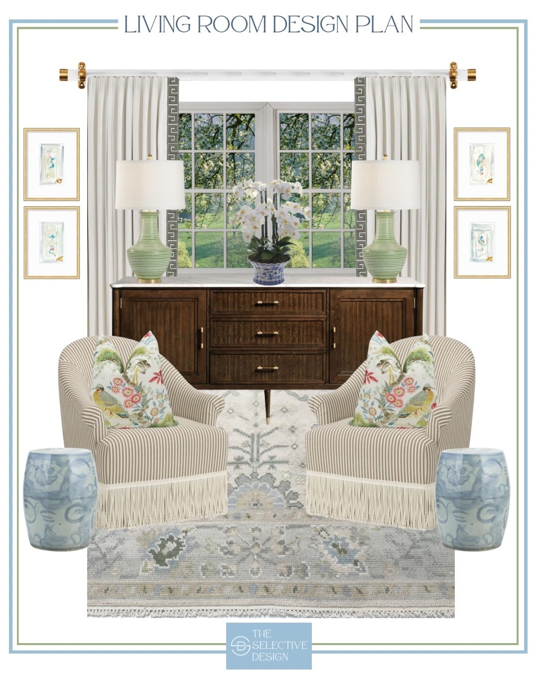 This cozy yet sophisticated living room blends traditional style with fresh, timeless details. Featuring striped fringe accent chairs, a vintage-inspired oushak rug, and a rich wood sideboard, this space is all about comfort and classic charm. 🌿
The abstract artwork, garden stools, and floral pillows add soft color and a touch of whimsy. The perfect warm and inviting space that feels curated and personal. 🏡

Living room design | classic living room decor | living room inspiration | living room ideas | southern traditional home | classic traditional home | elevated home decor 

#LTKFindsUnder100 #LTKHome #LTKSaleAlert