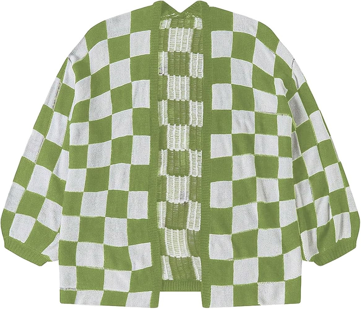 SHENHE Women's Oversized Plaid Outwear Open Front Knit Sweater Long Sleeve Casual Cardigan | Amazon (US)