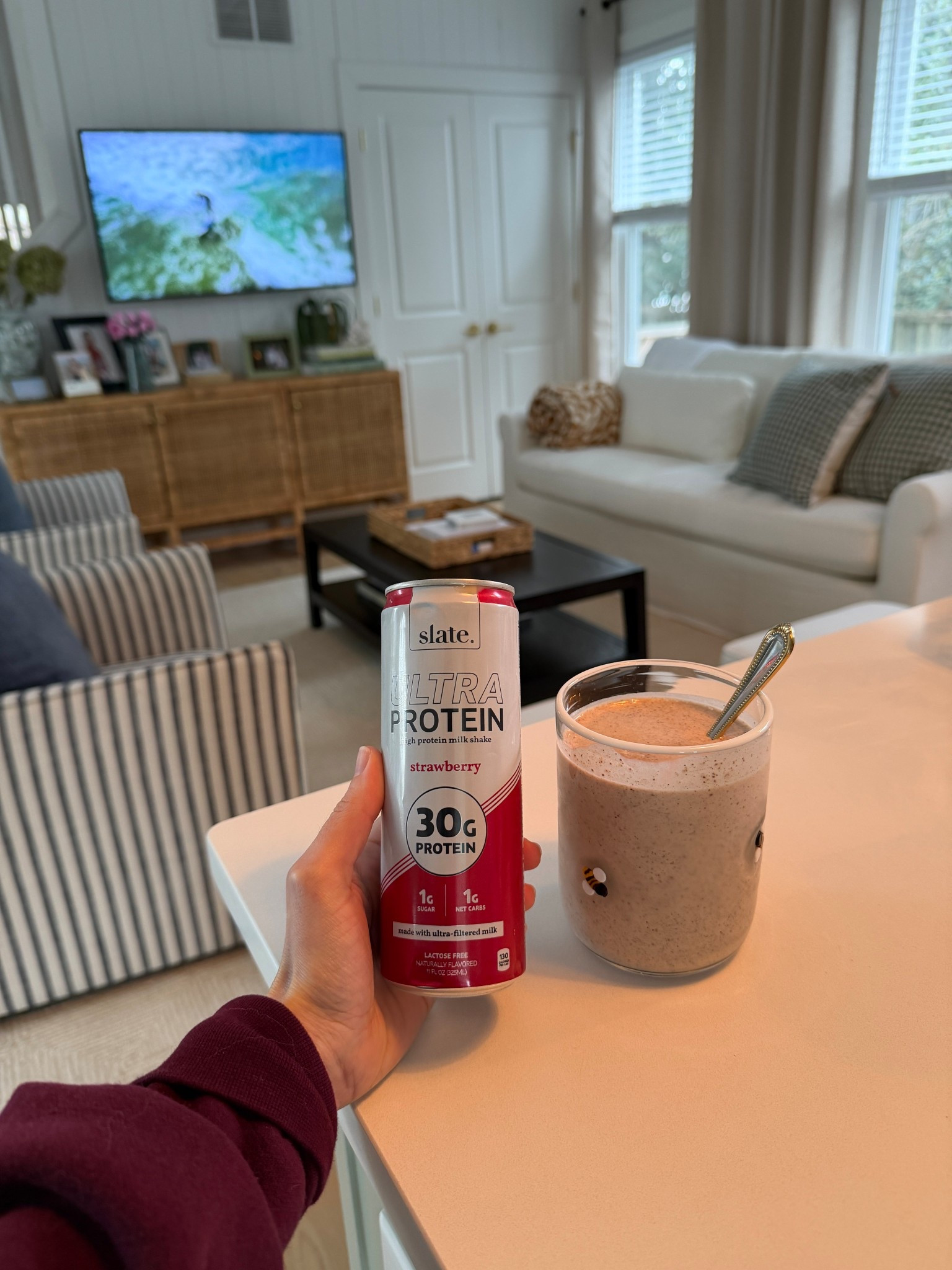 [3/2/26] Slate 30g strawberry milk in my smoothie has been such a delicious addition | linking my everyday cups from @Anthropologie 

#LTKfoodie #LTKfitnessgoals #LTKdayinmylife