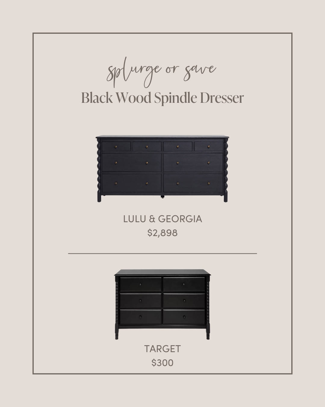 Loving the dark, moody & eclectic yet classic look? We love this Lulu & Georgia dresser (note the 8 drawers!), but this Target style for only $300 (and smaller footprint) is a great option for less that would work great in a smaller space like a nursery or kids’ room!

Some people hate dupes (and for good reason!), but if you’re on a budget & still want to have a beautifully styled home, we encourage you to find lookalikes of your favorite “wish list” pieces 😍

#LTKHome