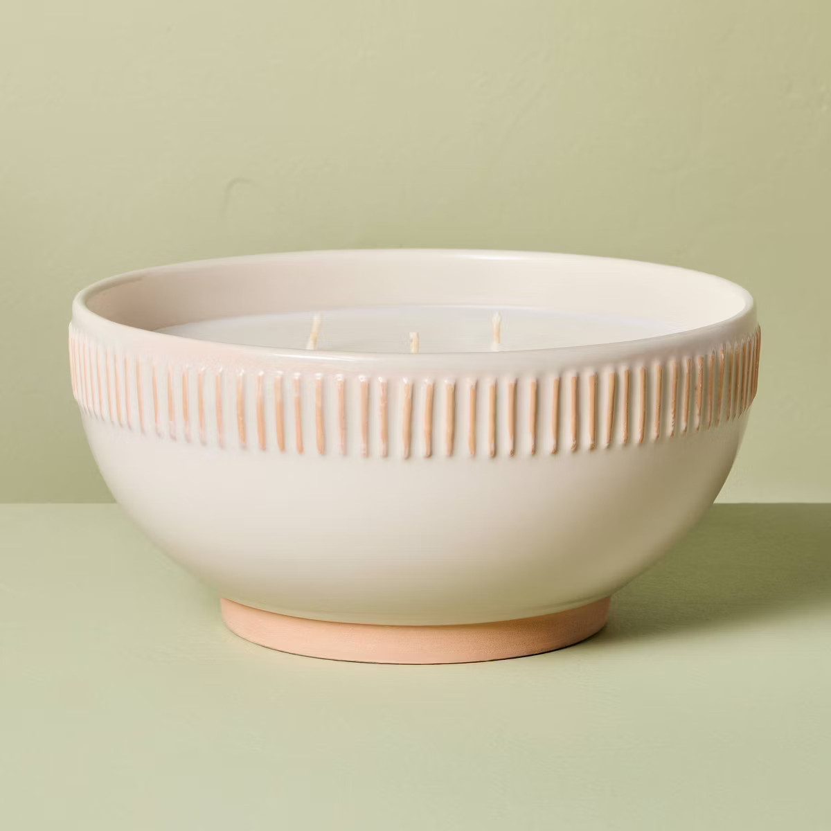 5-Wick Rim Stripe Ceramic Citronella Scented Bowl Candle 42oz Cream - Hearth & Hand™ with Magno... | Target